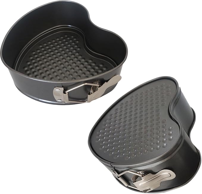 7 Inch Heart Shape Springform Pan, Pack of 2 Heart Baking Pans with Removable Bottom, Baking Molds Accessories for Cheesecake, Mousse, Wedding - Carbon Steel, Black