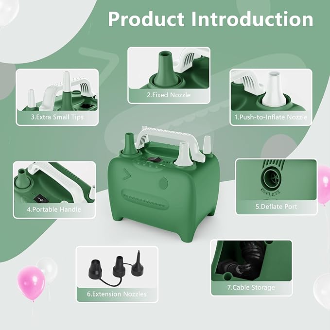 OWill Balloon Pump Electric, Multipurpose Balloon Inflator Electric Air Pump, Portable Dual Nozzle Balloons Air Pump Electric 600W Blow Machine for Party Decoration