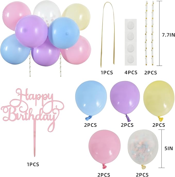 BEISHIDA Happy Birthday Cupcake Toppers - Pastel Mini Balloon Cloud Birthday Cake Decorations for Baby Shower Wedding Anniversary Supplies