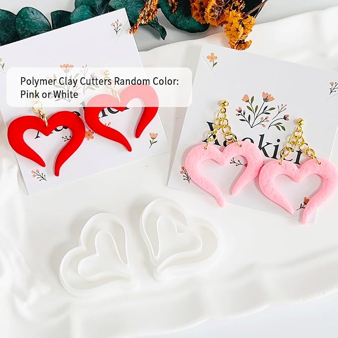 Xaekicr Heart Polymer Clay Cutters for Earrings–2Pcs Clay Cutters for Polymer Clay Jewelry Making – Love Shape Clay Tools, Clay Molds for DIY Crafts