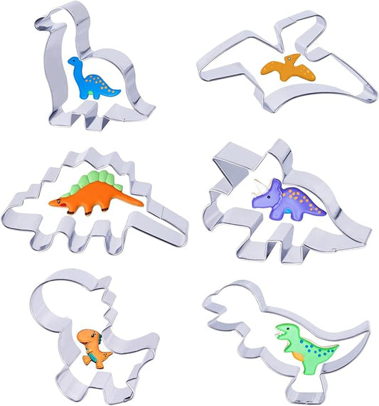 hitsuki Dinosaur Cookie Cutters,Stainless Steel Metal Fun Dino Cookie Cutter for Kids Dinosaur Pancake Molds,6 Pcs