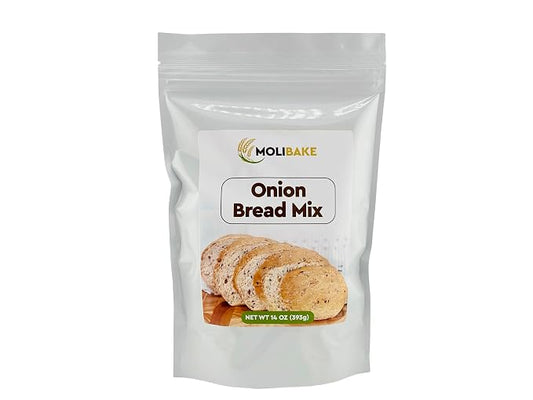 Molibake Onion Bread Mix – Premium All-Natural Baking Mix for Bread Machine and Oven – 14 oz – Gourmet Blend with Dried Onion Flakes, Sunflower Seeds, Rye Malt Flour – Easy-to-Use Breads Maker Mix for Homemade Baking