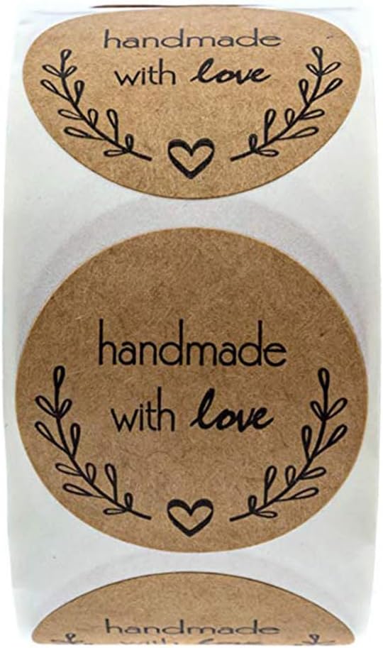 1.5 Inch Handmade with Love Stickers,500Pcs Thank You with Love Heart Sticker Baked Stickers Paper Lables Tags for Baking Packaging,Homemade Gift,Envelope Seals,Party Gift Wrap Bag (Brown03)