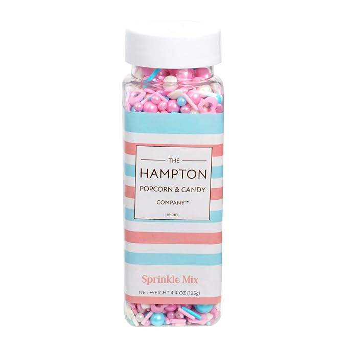 Hearts & Pearls Sprinkle Mix Pink, White and Blue 4.4 oz, Sprinkles For Cake Decorating, Baking, Ice Cream & More, The Hampton Candy Company