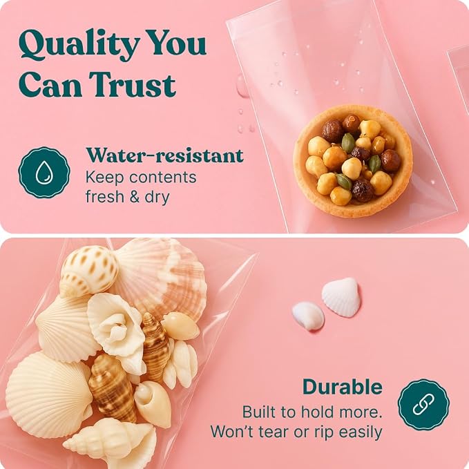 4" X 6" Clear Cookie Bags With Seal (200 Pack) - Self Sealing Cellophane Bags for Baked Goods Packaging, Cookie Wrappers, Bakery Packaging, Bake Sale, Candy, Treats, Goodies, Gifts, Party Favors