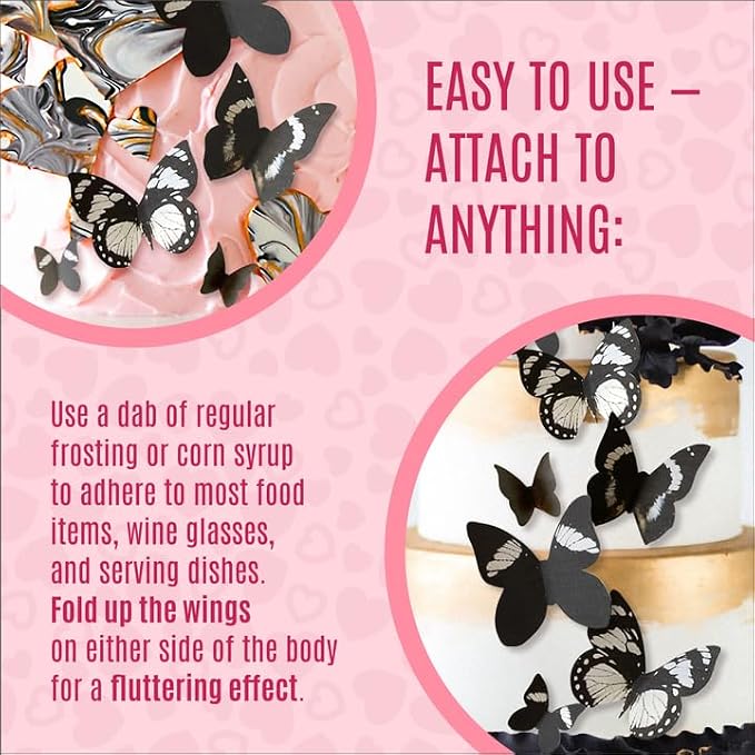 Sugar Robot Inc. Edible Butterflies Assorted Size Premium Crafted Made in the USA - Cake and Cupcake Toppers, Decoration (Black)