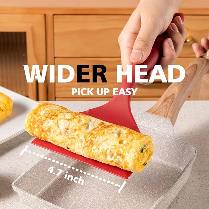 Silicone Japanese Tamagoyaki Omelette Spatula Wide Silicone Pancake Spatula Nonstick Heat-Resistant Pancake Shovel for Egg, Fish, Burgers, Steak and Pizza，Black