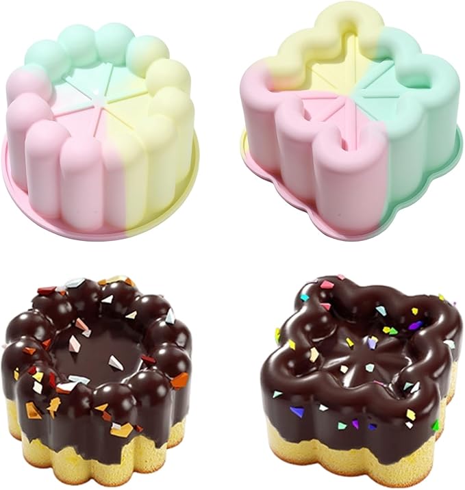 Ipotkitt Square Circular Cake Baking Silicone Molds Dessert Food Baking Tool Molds for Cake Chocolate Jelly Ice Candy Crafts, 2pcs, 2 Styles