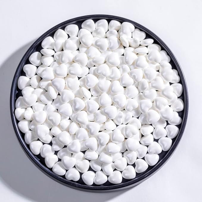 NIPEOR White Heart Sprinkles, Edible Heart 130g/4.6oz, Sugar Pearls & Candy Sprinkles for Cake, Cupcake, Cookie & Dessert Decorating, Holiday Baking & Party Toppers (White)