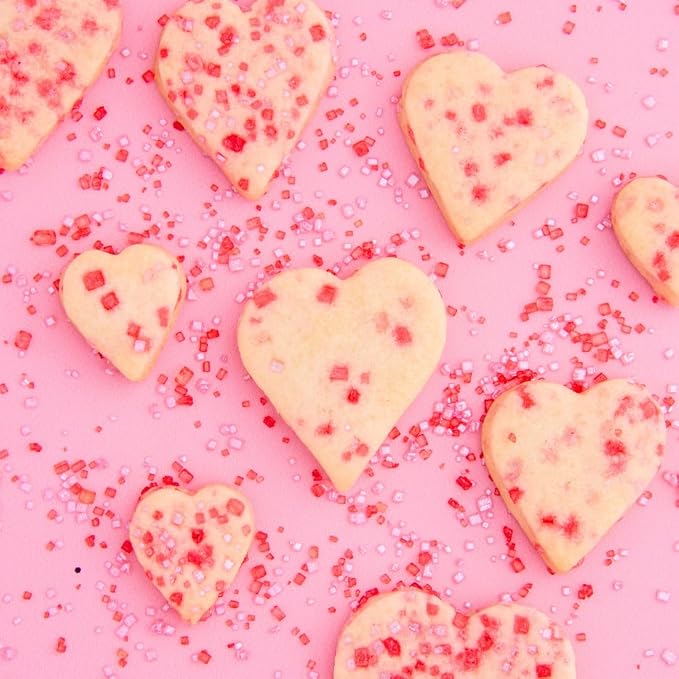Sweets Indeed Valentines Dye Free Sprinkles | Red & Pink Sanding Sugar with Red White Pink Jimmies Mix | Baking & Decorating | No Artificial Dyes | 6-Cell Jar 2.75 oz
