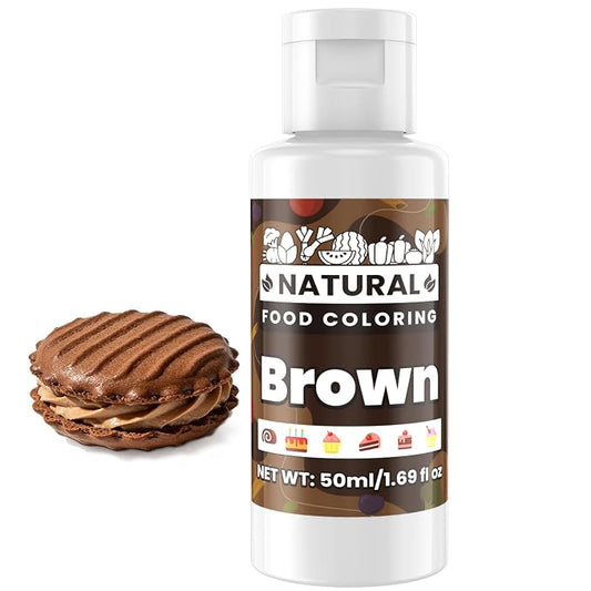 Brown Natural Food Coloring - 50ml Plant Based Food Dye, No FD&C & Artificial Dyes, Gluten-Free, Food-Grade, Vibrant Liquid Colors for Icing, Baking, Cake Decorating, Frosting, Fondant, Slime - 1.69 Fl.Oz Bottles