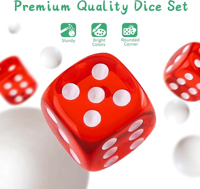 36 of Pack 12MM 6 Sided MINI Dice Set,Translucent Colors Game Dice Set, 6 Sided Standard Colored Dices for Tenzi, Farkle, Yahtzee, Bunco or Teaching Math, with Portable Plastic Box(Red)