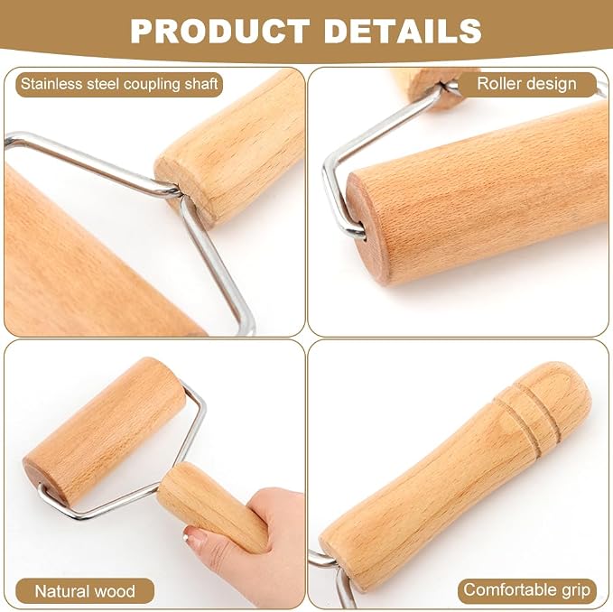 Wood Rolling Pin For Pastry Pizza Dough,Dumpling Pasta, Non Stick Dough Roller (Wood)