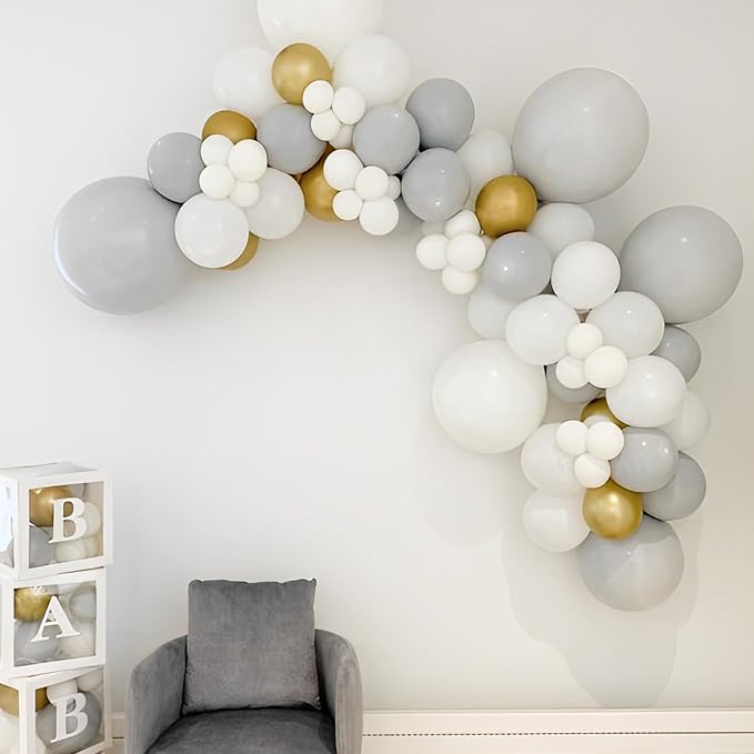 Voircoloria 90pack Gray Balloons Different Size 18/12/10/5 Inch Pastel Grey Balloon Garland Arch Kit for Graduation, Wedding, Birthday, Gender Reveal, Baby Shower, Bridal Shower Decorations