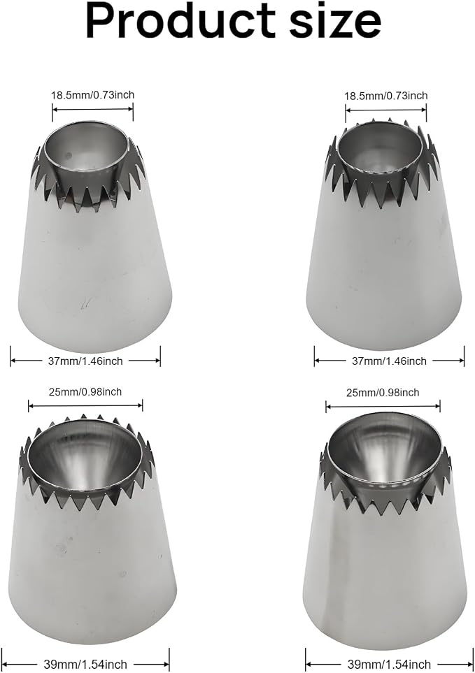 Large Piping Tips Set 4PCS Stainless Steel Russian Icing Nozzles for Cake Decorating, Cupcakes, Cookies, Frosting and Baking