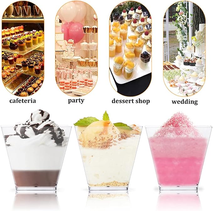 Jnnzzggu 50Pcs Square Mini Plastic Dessert Cups,3.5Oz Clear Plastic Parfait Appetizer Cup for Desserts,Appetizers,Ice Cream