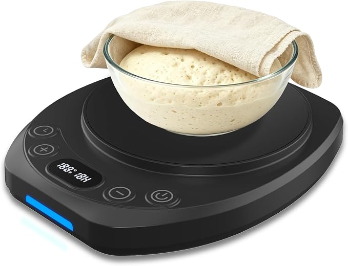 Sourdough Starter Warmer Mat,65-110°F 1°F Precision, 24H Timer & Memory, Electric Heating Mat for 24-40oz Jars, Home Baking（Black）