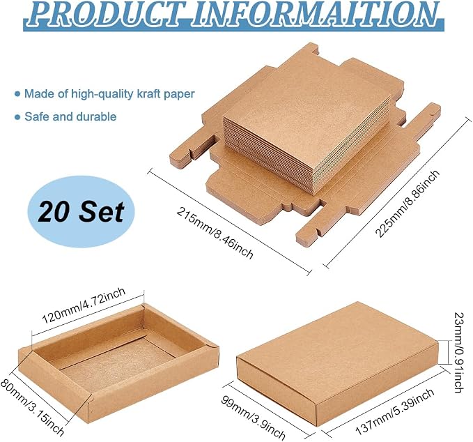BENECREAT 20 Pack Brown Kraft Paper Drawer Boxes, 5.3x3.8x1 Inch Rectangle Kraft Paper Gift Box Cookie Boxes for Wedding Party Gifts, Jewellery Packaging