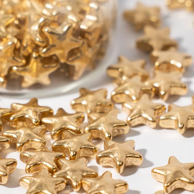 NIPEOR Golden Star Sprinkles, Edible Sparkling Pearl Sprinkles 4.6oz/130g, Gold Sugar Sprinkles for Cake Decorating, Cupcake Toppers, Cookie & Ice Cream Toppings, Festive Baking Decorations (Golden Star Sparkling)