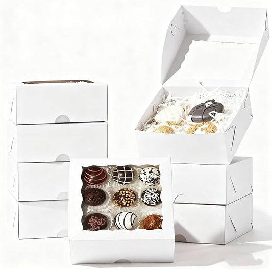 55 Pack 6"x6"x2.5" White Bakery Boxes with Window Cookie Boxes Small Cake Boxes Macaron Boxes Pie Boxes Truffle Chocolate Boxes