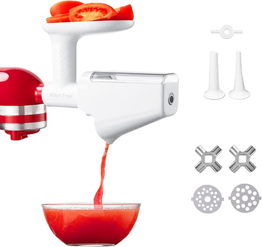 KITCHTREE Fruit & Vegetable Strainer Attachment Set for KitchenAid - Includes Food Grinder Attachment and Sausage Stuffer Tubes, Compatible with KitchenAid Stand Mixers