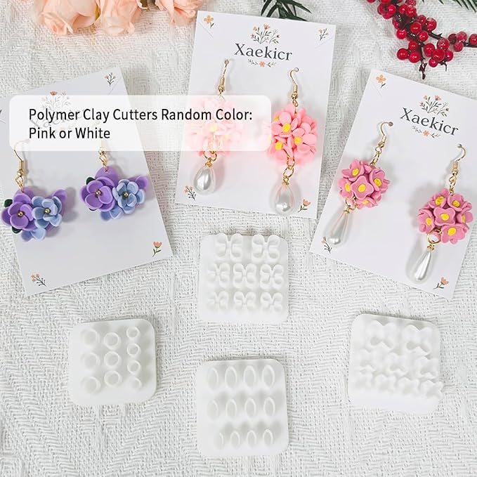 Xaekicr 4PCS Polymer Clay Molds for Flower Earrings – Silicone Clay Cutters for DIY Floral Jewelry Making, Clay Tools for Polymer Clay Earring Craft