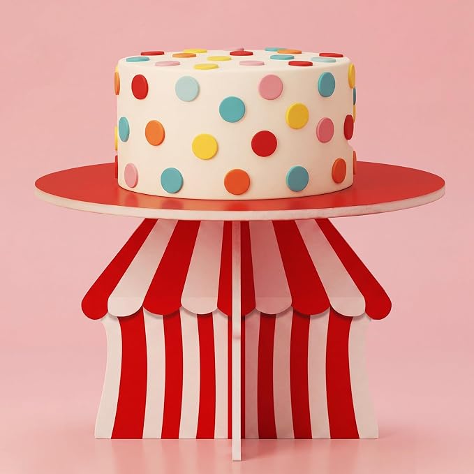 Lallisa 12" Circus Themed Cake Stand Red 3D Carnival Themed Party Decorations with Circus Tent Base PVC Dessert Holder Centerpieces for Desserts Birthday Wedding Supplies