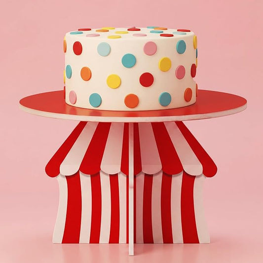 Lallisa 12" Circus Themed Cake Stand Red 3D Carnival Themed Party Decorations with Circus Tent Base PVC Dessert Holder Centerpieces for Desserts Birthday Wedding Supplies