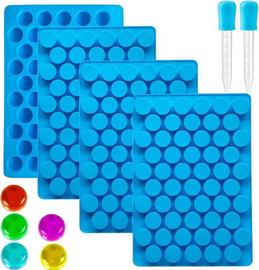 Round Silicone Candy Molds - 220 Cavity Mold Set with Droppers, 2-Pack Circle Molds for Gummies, Chocolate, Hard Candy, Caramels, Ice Cubes, BPA Free Non-Stick Baking Molds