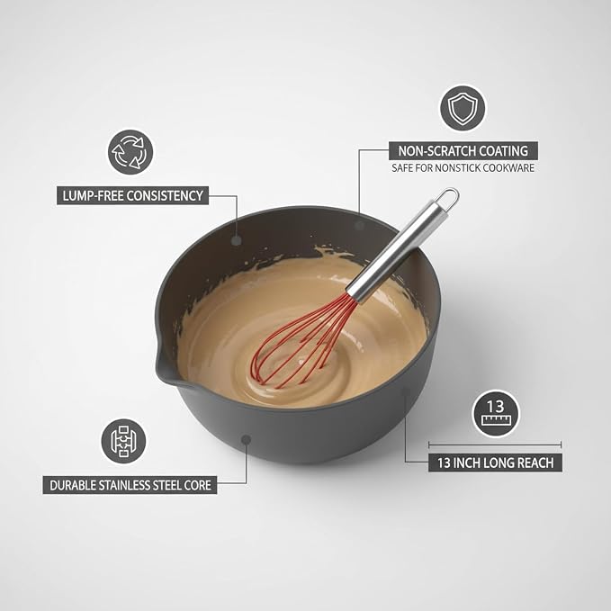 Mix Batters and Sauces with This 13-Inch Silicone Whisk Featuring Coated Wires