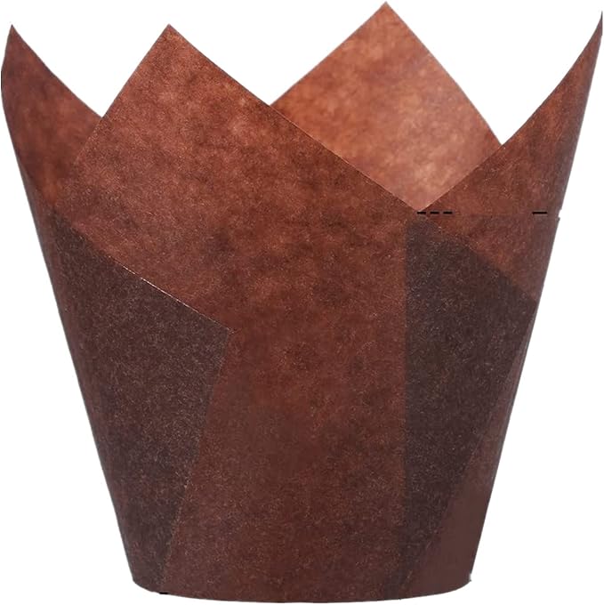 200pcs Tulip Cupcake Liners, Standard Greaseproof Paper Baking Cups Muffin Liners Holders Perfect for Bridal Showers, Baby Showers, Birthday Parties, Banquets, and Catering Events (Brown)