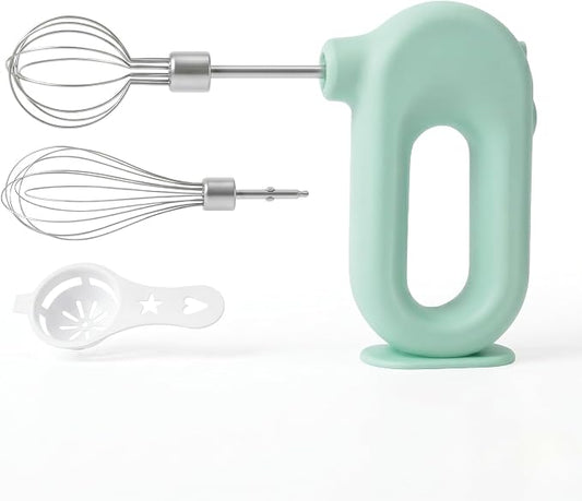 Colorful Mini Cordless Hand Mixer, Self-Standing USB Rechargeable Handheld Egg Beater with 4 Speeds & 2 Whisks, Lightweight Portable Electric Whisk for Kitchen Baking and Cooking(Green)