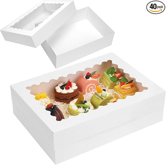 Moretoes 40pcs 14x10x4in Sheet Cake Boxes, Quarter Sheet Bakery Boxes with Window, for Pastry Baking Cake, Cupcakes, Donuts, Cookies, Pie Treat Packaging, White Large