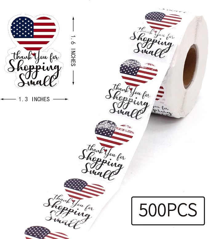 Littlefa 1.5” American Flag Thank You for Shopping Small Stickers, Fourth of July Small Business Stickers, Patriotic 4th of July Thank You Stickers for Packaging Bakery Freebie 500 PCS