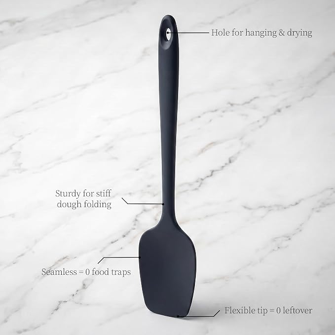 600ºF Heat Resistant Silicone Spoon Spatula Set of 3, Black | High Heat Food Safe Seamless Kitchen Spoonula Scraper for Cooking Baking Mixing Scraping Stirring Nonstick Cookware Pan Bowl