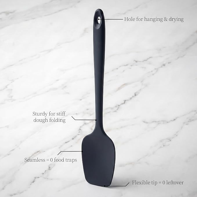 600ºF Heat Resistant Silicone Spatula Spoonula Set of 3, Black | High Heat Food Safe Kitchen Use Scraper for Cooking Baking Mixing Scraping Stirring Cake Nonstick Cookware Pan Bowl