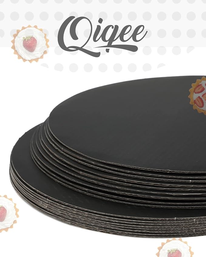 qiqee 12 Inch Black Cake Boards Round 40-Packs Circles Rounds Base Food-Grade Cardboard Cake Plate（Thinner But Stronger）