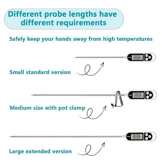 Candy Thermometer Digital Instant Read for Meat Kitchen Cooking Food Oil Deep Fry BBQ Grill Smoker (1, 9.4in)