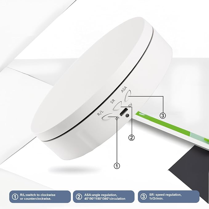 Rotating Display Stand 5.7'' Turntable Stand White Telecontroller Spinning Stand for Product Shows