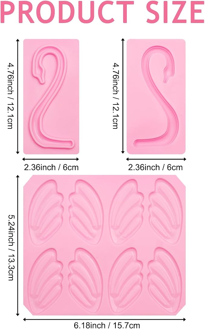 Swan Silicone Mold Set, 3-Piece, Pink, for Cake Decorating Fondant | Wings Neck Molds for Chocolate Baking, Non-stick Surface, Easy Release & Clean, Dishwasher Safe, Reuse, Food-grade, Pink