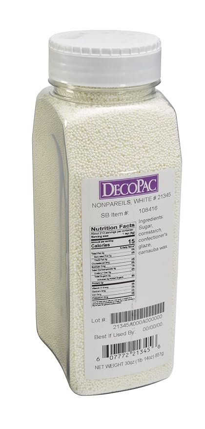 DecoPac White Nonpareils, 30oz/85g, Fancy Sprinkles in Handheld Container, Edible Sprinkles For Celebration Cakes, Cupcakes, Cookies and Donuts, (21345)