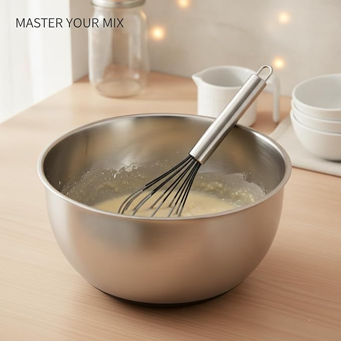 Multipurpose Silicone Whisk for Batters, Sauces & Eggs - Non-Scratch Coated Wires with Stainless Steel Core, 13 Inch Kitchen Tool