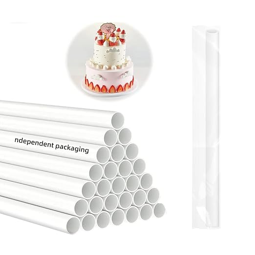 DaTpuik 25 PCS 9.5 Inch White Plastic Cake Dowel Rods for Tiered Cake Pillars Construction and Stacking Supporting Cake Round Dowels Straws with 0.4 Inch Diameter Individually Wrapped