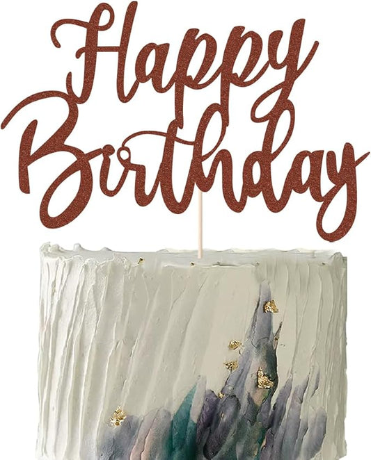 Handmade Glitter happy birthday Cake Topper, Happy Birthday Cake Bunting Decor,Birthday Party Decoration Supplies (brown)