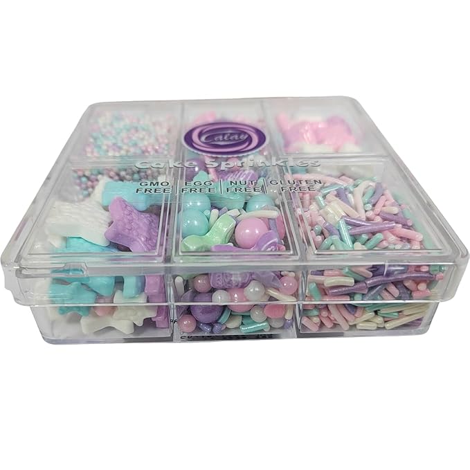 Ocean Mermaid Sprinkles for Baking, Pastel Sprinkles Mix, Edible Starfish Shell Sprinkle with Sugar Pearls Jimmies Nonpareils for Cupcake Toppers Cake Cookie Decorating Ice Cream Topping, Birthday Theme Party Supplies