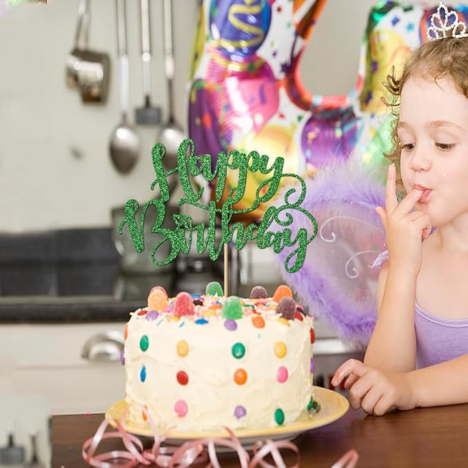 Handmade Glitter Happy Birthday Cake Topper,Birthday Party Cake Decorations, Anniversary/Birthday Party Decoration Supplies (Green)