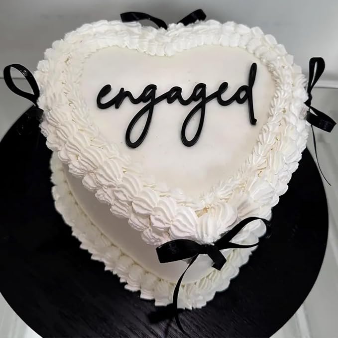 Black Acrylic Engaged Cake Topper, Wedding Engagement Party Cake Decoration, Bridal Shower Cake Sign Cake Charm Dessert Decor Bachelorette Party Decorations Supplies (Black1)