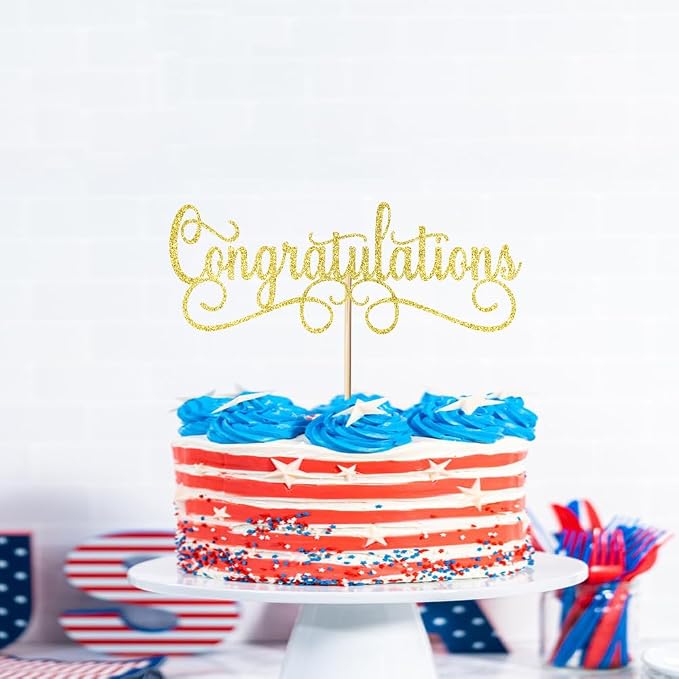 Congratulations Cake Topper, Class of 2026 Cake Topper, Congrats Grad Party Decorations Supplies, High School Graduation/College Graduate Party Decoration Supplies (Gold)