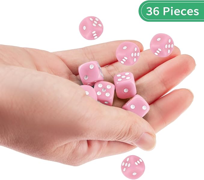 36 of Pack 12MM 6 Sided MINI Dice Set,Solid Pink Game Dice Set, 6 Sided Standard Colored Dices for Tenzi, Bunco or Teaching Math,with Portable Plastic Box(Pink)