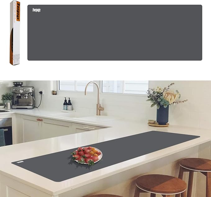 49.2" x 15.7" Large Silicone Mat for Kitchen Counter Protector, Cuttable Silicon Countertop Protector Mat Heat Resistant Mats for Countertop, Cut to Fit Placemat Ship Roll by Foepoge, Dark Grey